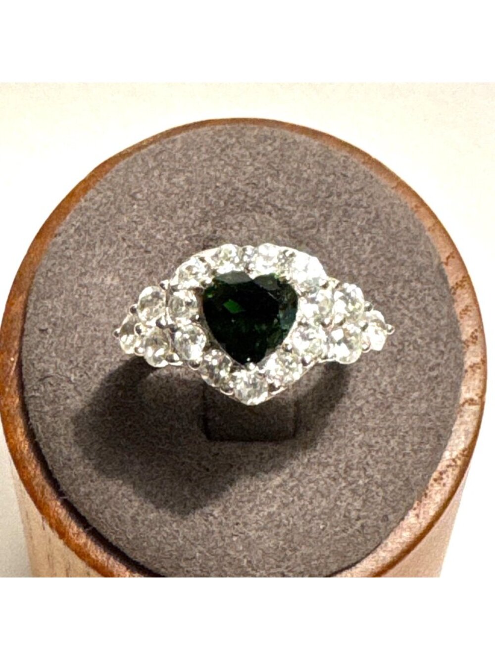 Sterling Silver 925 Green Heart Cubic Zirconia White CZ Accents Ring Size 5.75